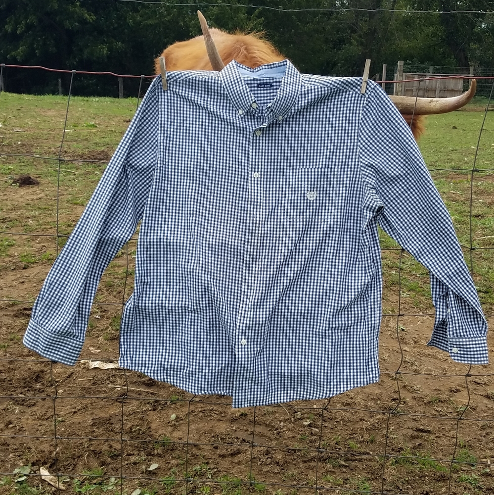 4/$20 Chap's Men's Navy and White Checked Button-down.